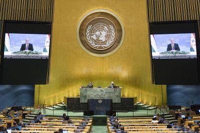 Эмомалӣ Раҳмон Президенти Ҷумҳурии Тоҷикистон дар иҷлосияи 75-уми Ассамблеяи Генералии СММ суханронӣ намуд
